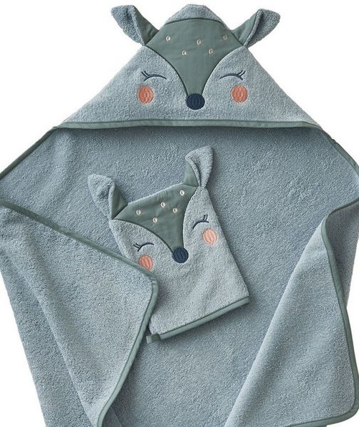 vertbaudet Kapuzenhandtuch Baby-Set: Badetuch und Waschhandschuh REH