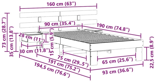 vidaXL Bettrahmen mit Kopfteil Braun 90 x 190 cm Massives Kiefernholz 872716 Bild 10