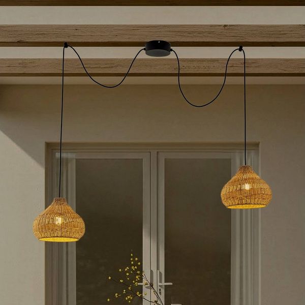 Lucande Hängeleuchten Taniola, Holz IP44, 2 x 15 W LED