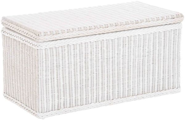 Krines Home Truhe Wäschetruhe mit Deckel Natur Rattan Truhe Aufbewahrung Rattantruhe (Wäschebox), mit herausnehmbarem Stoffinlett Truhenbank 80x40x40cm