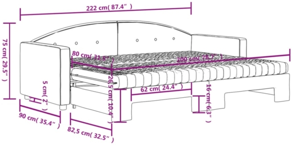 vidaXL Tagesbett Ausziehbar mit Matratzen Schwarz 80x200 cm Samt 3197322 Bild 3