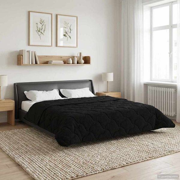 vidaXL Winterbettdecke Gepolstert Schwarz 220 x 260 cm 42026335