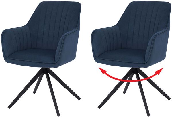2er-Set Esszimmerstuhl HWC-L79, Küchenstuhl Lehnstuhl Stuhl Armlehnen, drehbar Auto-Position Stoff/Textil ~ blau