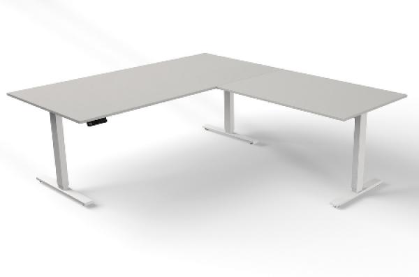 Kerkmann Move 3 Schreibtisch- Stehtisch 2000 x1000 mm mit Anbautisch 1200 x 800 mm elektrisch höhenverstellbar 720 - 1200 cm Mit Memory-Funkton - 4 Höhen speicherbar lichtgrau