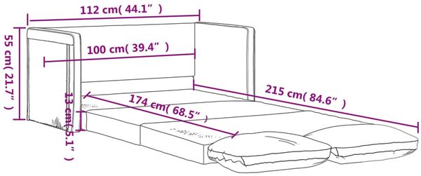 vidaXL Bodensofa mit Schlaffunktion Creme 112x174x55 cm Kunstleder 353974 Bild 11