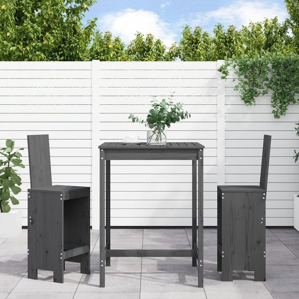 vidaXL 3-tlg. Gartenbar-Set Grau Massivholz Kiefer 3157765