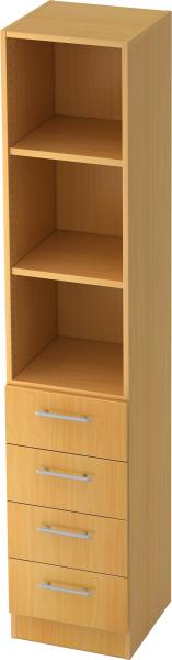 bümö office Aktenschrank Regal mit Schubladen, Büroschrank schmal aus FSC-Holz, 40cm breit in Buche - Aktenregal & Schubladenschrank mit Relinggriffen, Büro Möbel Schrank System, 7600-6-6-RE