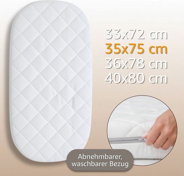 Babymatratze Kinderwagen Matratze 75x35cm - Stubenwagen Matratze oval Beistellbett, Totsy Baby