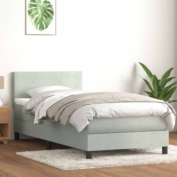 vidaXL Boxspringbett mit Matratze Hellgrau 80x220 cm Samt 3316041