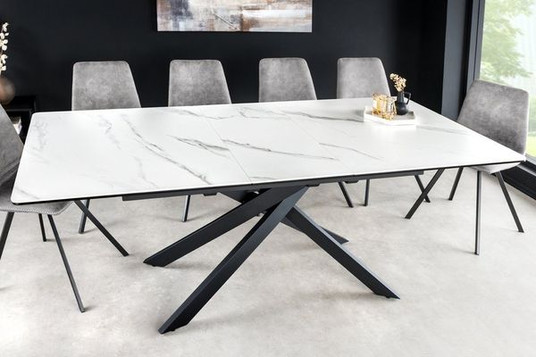 riess-ambiente Esstisch ALPINE 160-200cm weiß / schwarz · bis 8 Personen (Einzelartikel, 1-St), Keramik · ausziehbar · Metall-Gestell · Marmor-Design · Industrial