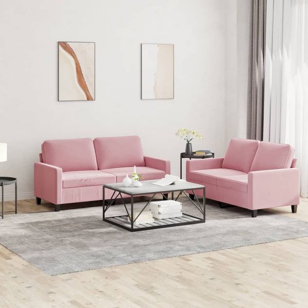 vidaXL 2-tlg. Sofagarnitur mit Kissen Rosa Samt 3201499