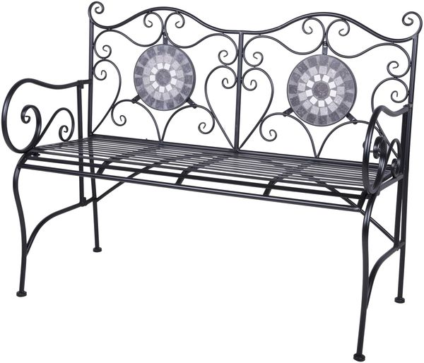 Gartenbank TINO - 116cm Breit, Stahl, Schwarz | Terrassenbank Wetterfest Sitzbank Outdoor Bank