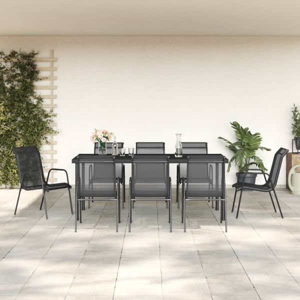 vidaXL 9-tlg. Garten-Essgruppe Schwarz Stahl und Textilene 3200681