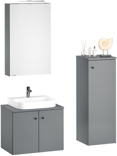 Badezimmermöbel-Set Spiegelschrank Waschtisch Schrank halbhoch grau V-90.59-01