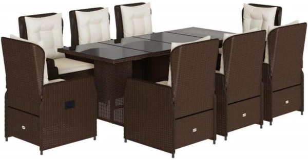 IKAYAA Polyrattan Gartenmöbel Set 8 Personen Tisch 8 Stühle Braun Bild 2