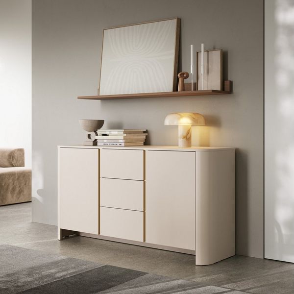 Masseno Kommode AVORIO 168 cm Sideboard mit 3 Schubladen und 2 Türen gelb