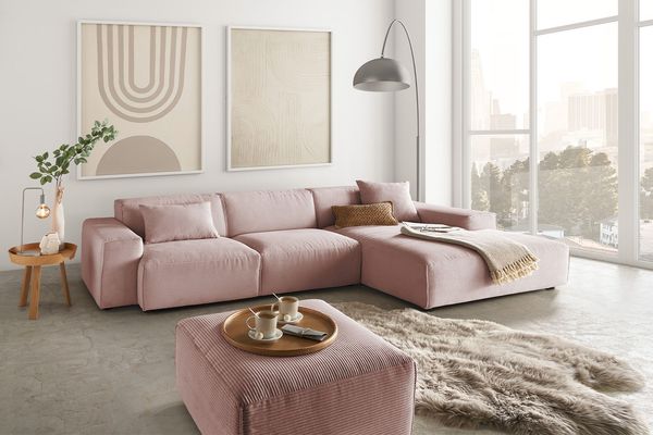 KAWOLA Sofa RANI Ecksofa Cord rosa Recamiere rechts 71 x 189 x 299 cm