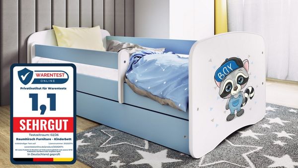 Raumhirsch Furniture Kinderbett 70x140, 80x160, 80x180 cm - Komplettset mit Schublade (Bett für Mädchen, Einzelbett für Kinder von 2-12 Jahren, Rausfallschutz und Lattenrost), verschiedene Farben & Designs