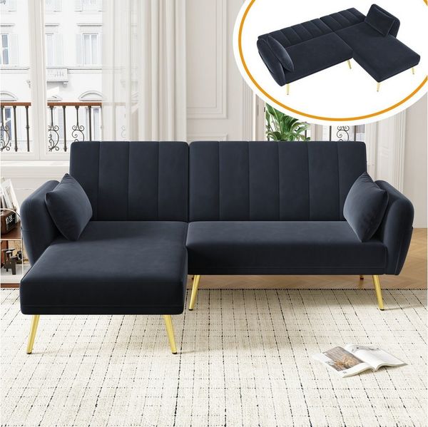 Ulife Sofa Ecksofa mit Schlaffunktion, Klappsofa, L-förmiges Sofa, mit verstellbarer Rückenlehne und Aufbewahrungstaschen