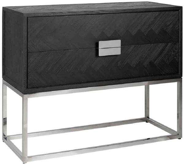 Casa Padrino Luxus Massivholz Kommode mit 2 Schubladen Schwarz / Silber 108 x 45 x H. 87 cm - Wohnzimmer Möbel - Hotel Möbel - Luxus Kollektion