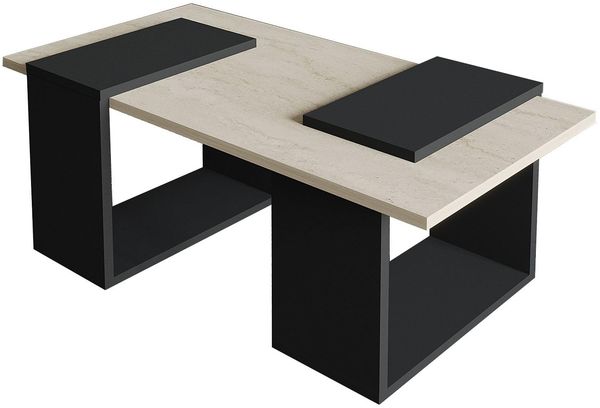 Stilvoller Couchtisch, 90 cm, Travertin & Anthrazit | 100% melaminbeschichtete Spanplatte, 18 mm stark | Modernes Design