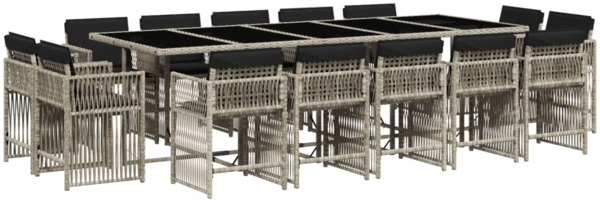 vidaXL 15-tlg. Garten-Essgruppe mit Kissen Hellgrau Poly Rattan 3211775