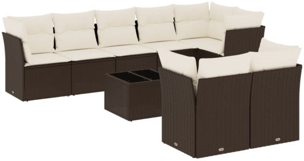 vidaXL 9-tlg. Garten-Sofagarnitur mit Kissen Braun Poly Rattan 3249762