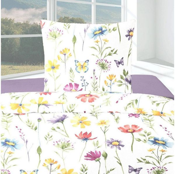 TRAUMSCHLAF Bettwäsche Blumenwiese, Seersucker, 2 teilig, bügelfreie Seersucker Qualität