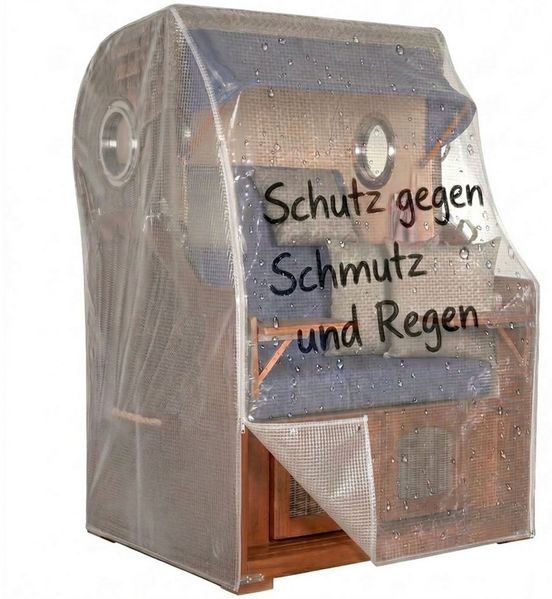 MR. DEKO Strandkorb-Schutzhülle PVC M – Transparent, UV-stabil & wetterfest, für 2-Sitzer (Passend für alle 2-Sitzer Strandkörbe bis 120 cm Breite, 1-St), Abdeckplane PE-Gewebe mit Reißverschlüssen & Zugband