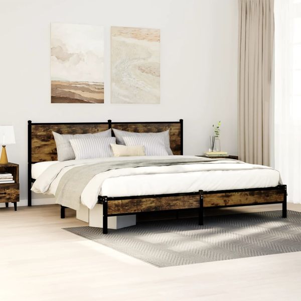 vidaXL Metallbett ohne Matratze Räuchereiche 180x200 cm 3301377