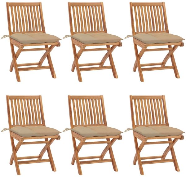 vidaXL Klappbare Gartenstühle mit Kissen 6 Stk. Massivholz Teak 3072852