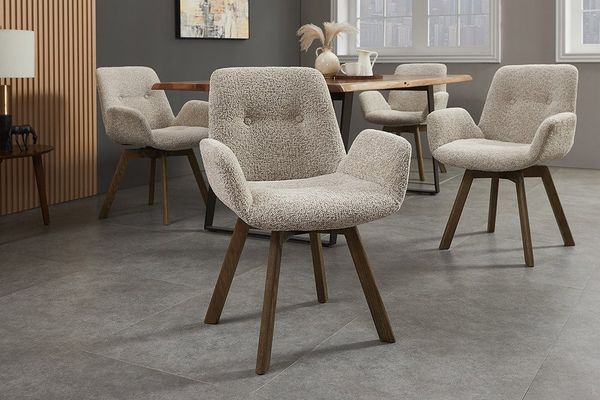 riess-ambiente Polsterstuhl BALTIC taupe/braun - Bouclé, Eiche-Massivholz, 360° drehbar, Armlehnen (Einzelartikel, 1 St), Weicher Tweed-Stuhl - ideal für Ess-, Wohn- & Schlafzimmer oder Office