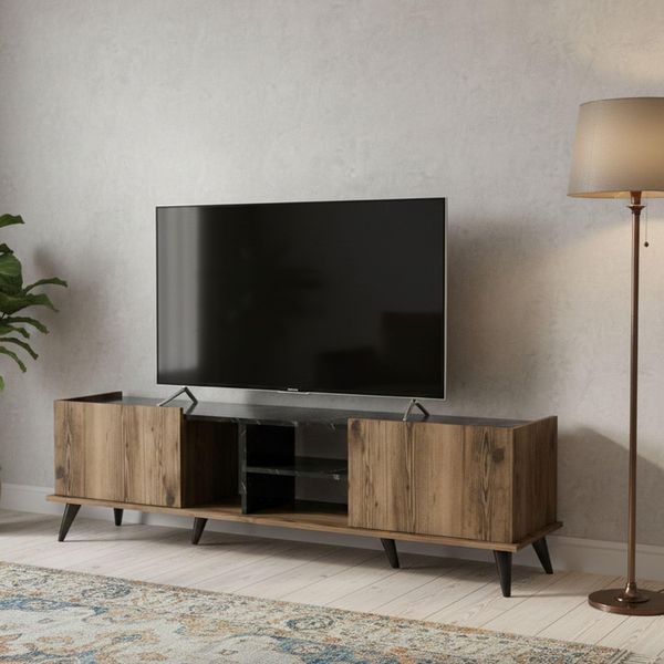 Dmora TV-Schrank Circini, 180 x 34 x 52 cm, Braun, 2 Regale, 3 Fächer