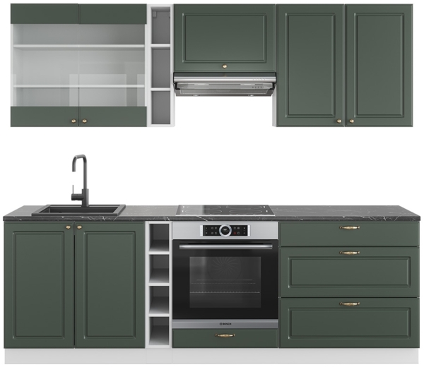 Küchenzeile Fame-Line Grün-Gold Landhaus/Weiß 235 cm ohne Arbeitsplatte Vicco