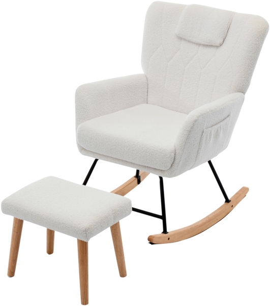 Merax Schaukelstuhl Ergonomisch inklusive Fußhocker, stabiler Gummiholzrahmen, der um 30 Grad schaukeln kann, Relaxsessel, weiß Bild 10