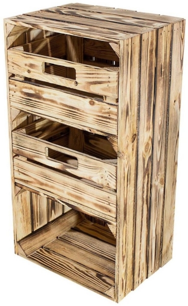 Kistenkolli Altes Land Allzweckkiste Regalkiste "Willi" in geflammt mit zwei Schubladen 68x40x31 (Spar-Set, Schmale Kiste und kleine Kiste)