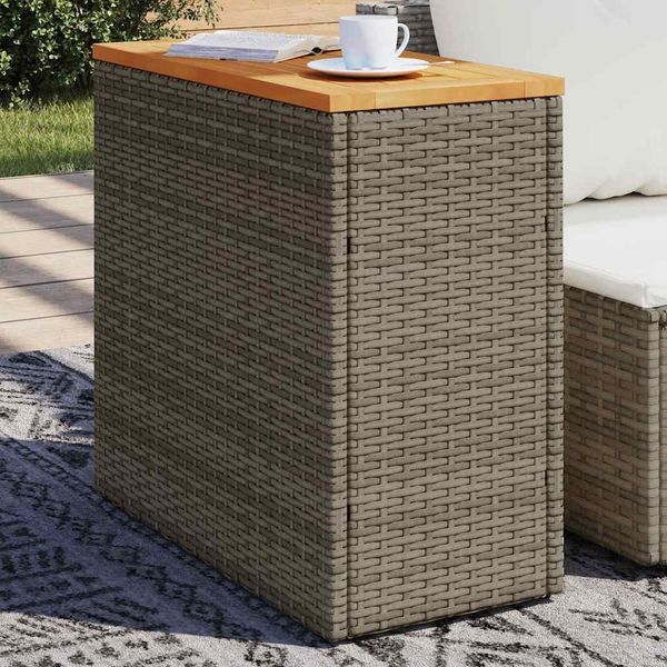 Gartentisch | Beistelltisch mit Holzplatte Grau 58x27,5x55 cm Rattan