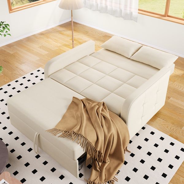 Schlafsofa Baumwoll-Leinenstoff, klappbar & verstellbar, 127x180 cm, Beige