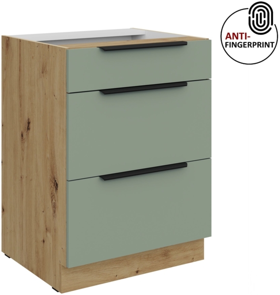 Küchen Unterschrank 60 cm Küche ARIA Aquamarin ultra matt + Eiche Artisan matt, hochwertige Fronten mit Anti Fingerprint Beschichtung, Soft-Close Küchenzeile Küchenblock