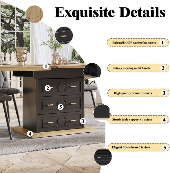 Esstisch 110/140 x 80 x 75 cm, ausziehbar, MDF mit Holzoptik, 2 Schubladen und Stauraumfach Bild 10