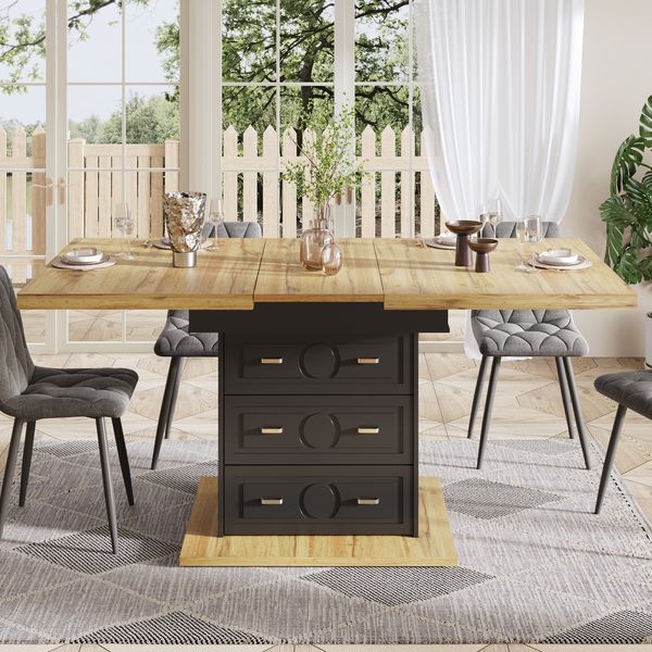 Esstisch 110/140 x 80 x 75 cm, ausziehbar, MDF mit Holzoptik, 2 Schubladen und Stauraumfach