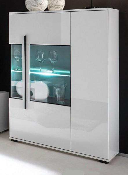 Furn. Design Highboard Design-D (Vitrinenschrank 2-türig, ca. 100 x 140 cm), in weiß Hochglanz