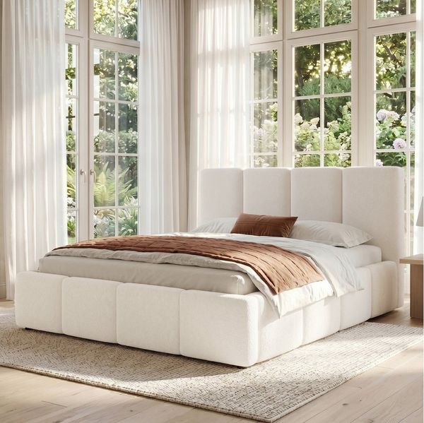 Flieks Polsterbett, Doppelbett 160x200 cm mit Lattenrost und gepolstertem Kopfteil