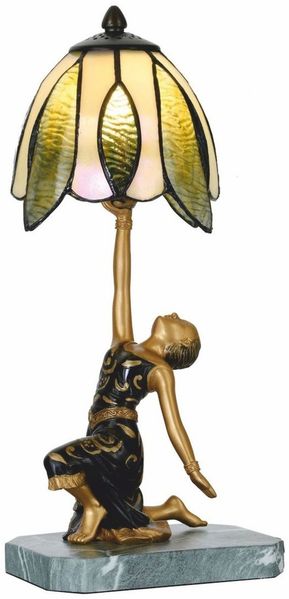 Casa Padrino Art Deco Tiffany Tischleuchte Dame Gold / Schwarz / Grün H. 38 cm