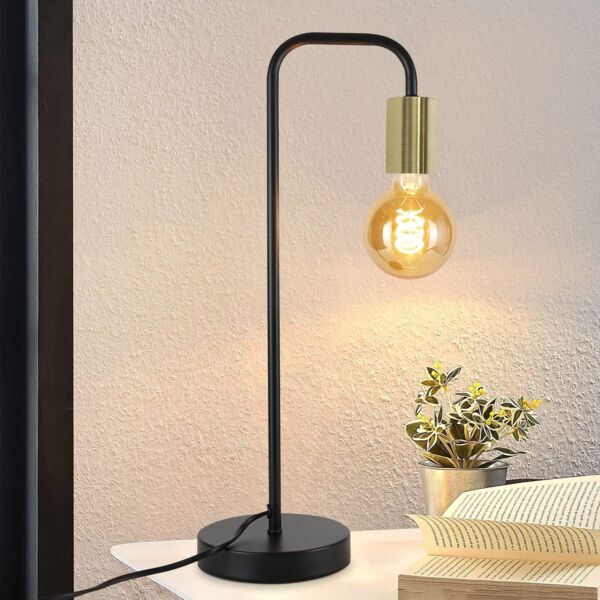 ZMH Tischlampe Vintage Nachttischlampe Wohnzimmer - Schwarz Gold Industrial E27 Tischleuchte Kinder in Schlafzimmer Nachtlicht aus Metall Schreibtischlampe mit Kabel für Nachttisch