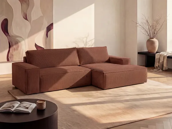 Vente-unique - AMELIA Sofa SamtStoff Puderrosa - B 167 cm x H 85 cm x L 267 cm