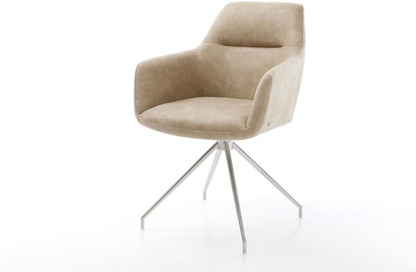 Esszimmerstuhl Pejo-Flex Mikrofaser Beige Vintage Kreuzgestell konisch Edelstahl Taschenfederkern