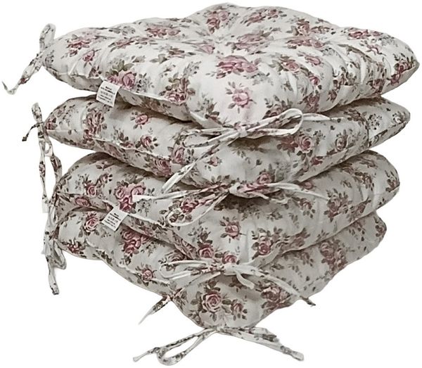 Rattani Sitzkissen Set 4 x Stuhlkissen Sitzkissen Klara 42x42 cm Living Rose, Material Living Rose, extra dicke Füllung