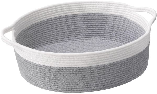 TIMEYARD Seilkörbe für Geschenke Leere, Dekorative Aufbewahrungskörbe für Kinderzimmer, Geflochtener Geschenkkorb für Babyparty, Hundespielzeugkorb mit Griffen für Wohnzimmer, 34 x 25 x 15 cm, Grau
