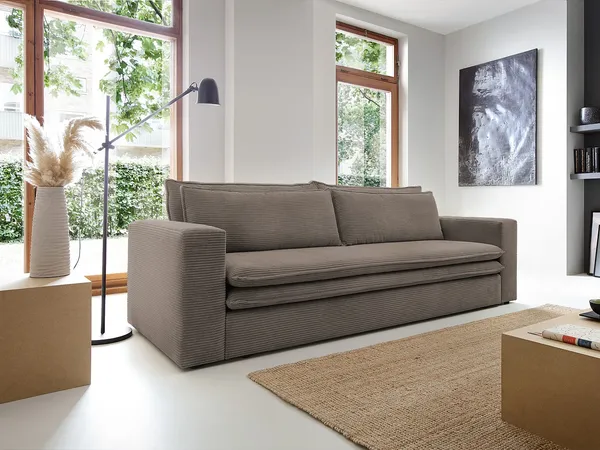 Vente-unique - TILIA Sofa SamtStoff Schokoladenbraun - B 95 cm x H 82 cm x L 244 cm